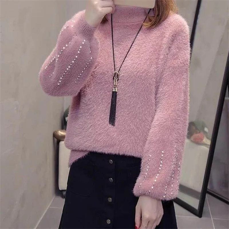 Knitwear Women Sweater Elasticity Pullover Solid Color Turtleneck Knitting Warm Thicken Lady Winter Pull Tops Female Sueter