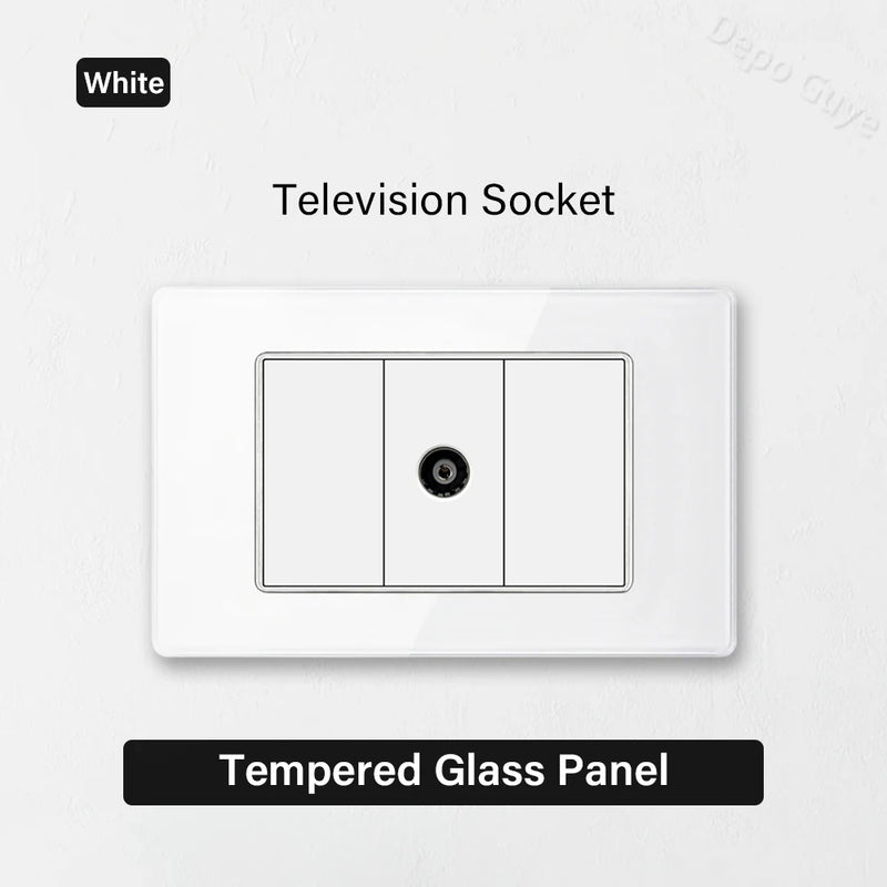 White Tempered Glass Panel Wall Light Switch Rocker Button EU Sockets Fast Charging CAT6 TV Power Outlet 118*75mm 16A AC110-250V