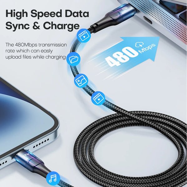 ខ្សែសាក USB Type C 27W PD សម្រាប់ iPhone 14 13 12 Pro Max Mini Xs Xr X 8 iPad MacBook ខ្សែសាកលឿន Type C ទៅខ្សែភ្លើងបំភ្លឺ