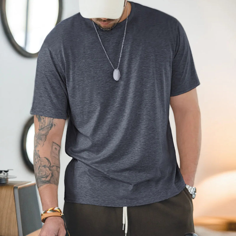 Maden Casual Breathable Blended Short Sleeve T-shirt for Men's Summer Crew Neck Lightweight Basic Tees Versatile Loose Fit Tops