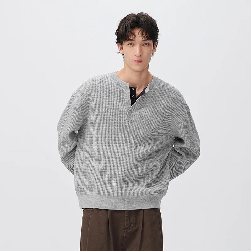Semir Men Knit Sweater Waffle Knit Textured Solid Color Half Placket 2026 New Winter Daily Wear Urban Casual Style