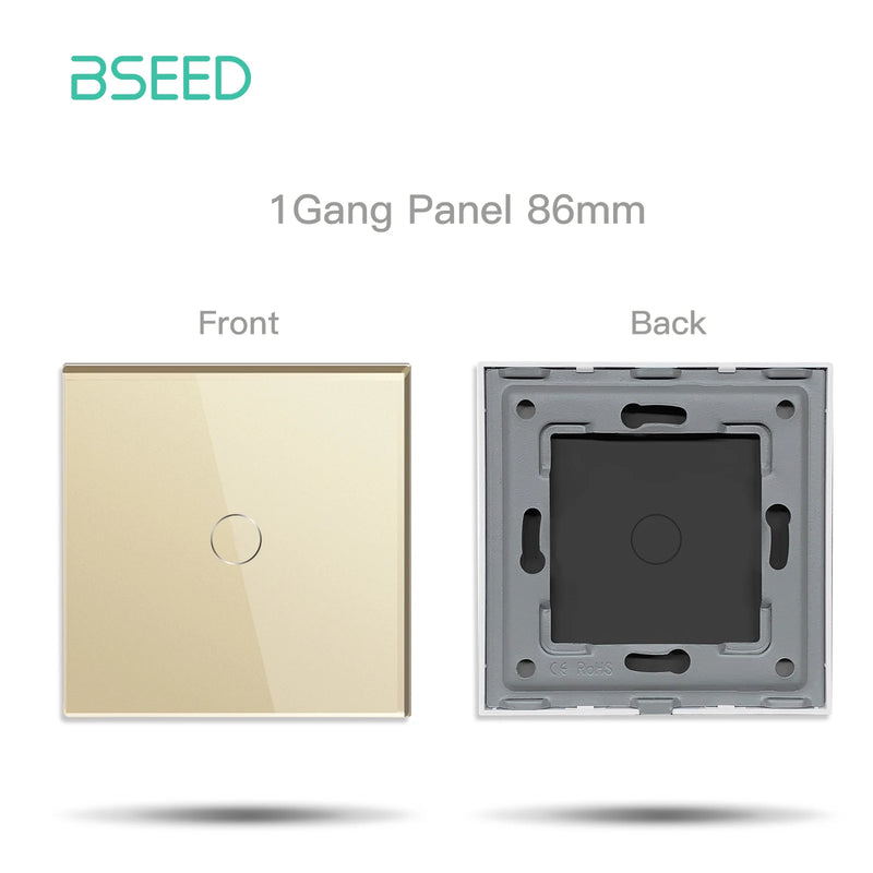 BSEED EU Standard Crystal Glass Panel 86mm For Touch Switches 1/2/3Gang With Metal Frame Wall Light Switch Function Part Only