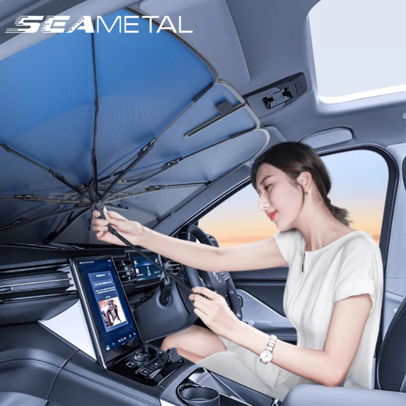 SEAMETAL Car Sunshade Umbrella Car Sun Shade UV Protector Parasol Summer Auto Front Windshield Protection for Car Accessories