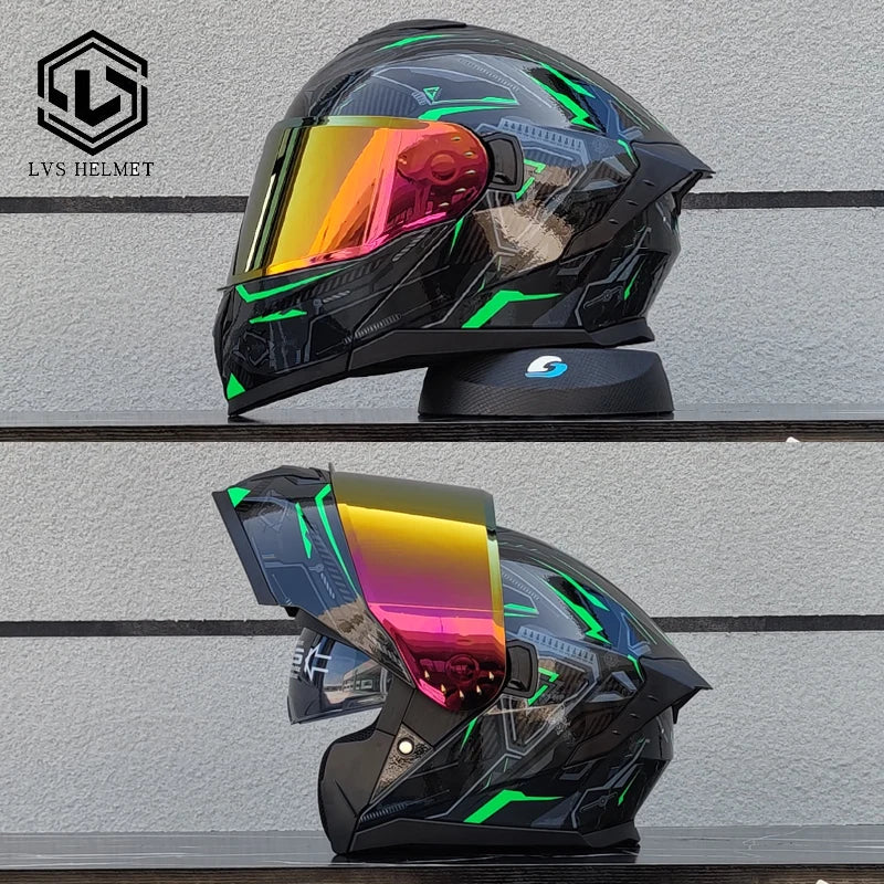 Latest Motorcycle Helmet Modular Flip Helmet Suitable for Both Men and Women Road Travel Dual Lens Full Helmet DOT LVS-909