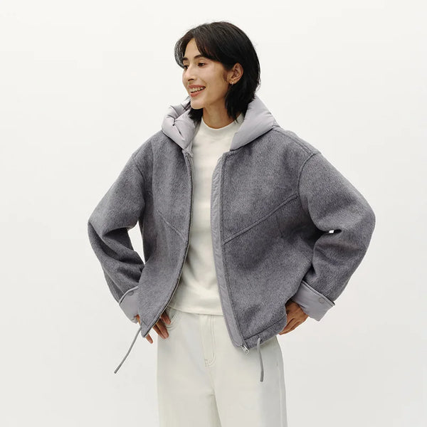 អាវក្រៅស្ត្រី Semir ធ្វើពីស្បែក PU សិប្បនិម្មិត រោមចៀមសិប្បនិម្មិត រចនាបែបបន្ទះ ទំហំធំ សមសម្រាប់រដូវរងា ឆ្នាំ២០២៦ សម្លៀកបំពាក់ខាងក្រៅក្តៅ ផាសុកភាព