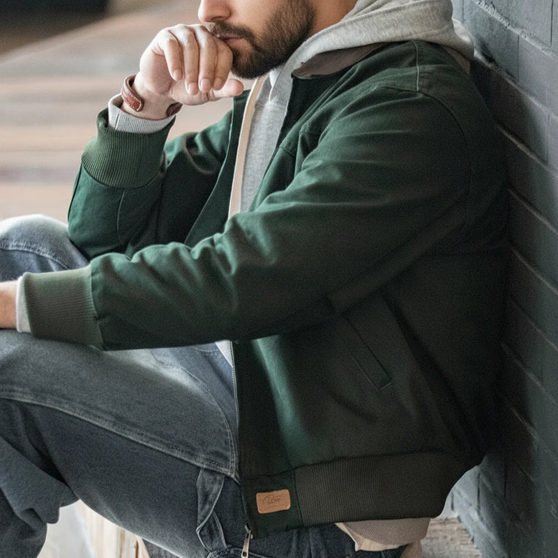 អាវធំ Maden Retro ទម្ងន់ធ្ងន់ Santafe Canvas Jackets កប្បាស Corduroy Lapel Ribbed Hem Cuffs អាវខ្លីសម្រាប់អាវធំរដូវស្លឹកឈើជ្រុះរបស់បុរស