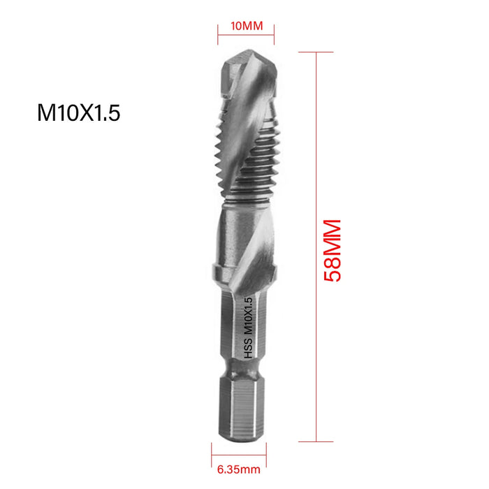 NEW Tap Drill Bit Set Hex Shank Titanium Plated HSS Screw Thread Bit Screw Machine Compound Tap M3 M4 M5 M6 M8 M10 Hand Tools M10X1.5 Silver