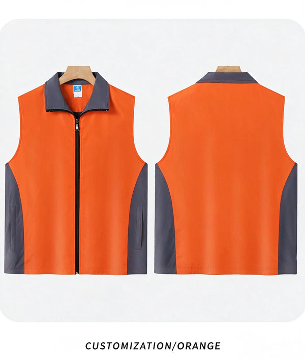 Lightweight and comfortable custom logo work clothes High-grade color matching vertical collar zipper waistcoat pocket