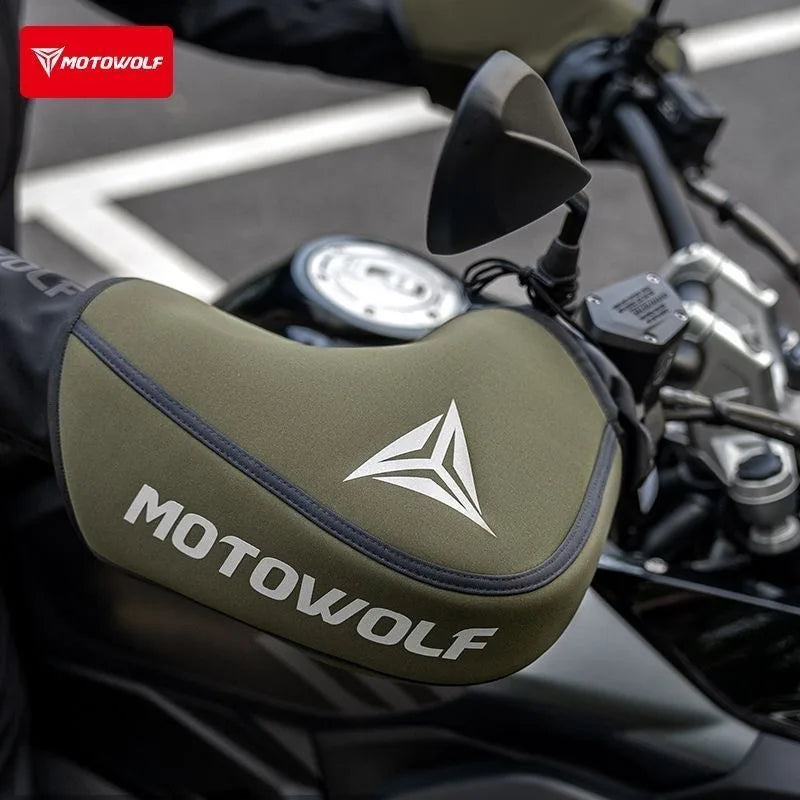 គម្របការពារដៃចង្កូតម៉ូតូ Motowolf គម្របដៃការពារទឹកជ្រាបខ្យល់រដូវរងាក្តៅឆ្លុះបញ្ចាំងសមជាសកលសម្រាប់ម៉ូតូស្កូតឺ