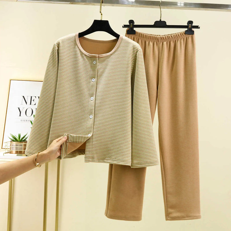 Winter Pajamas Set Fashion Striped Warm Sleepwear De Velvet Thicken Woman Pyjama Sets Home Wear Suit Fleece Pijama Mujer