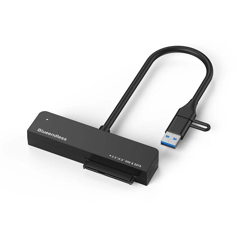 ឧបករណ៍ភ្ជាប់ដ្រាយវ៍រឹង Blueendless USB3.0 ទៅ SAS/SATA 2.5 3.5 HDD Converter 5Gbps Type-A/C 2-in-1 គាំទ្រអតិបរមា 28TB ជាមួយថាមពល 12V/2A