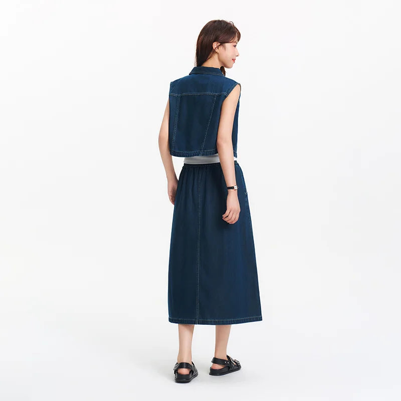 Semir Women Suits 2026 Sleeveless Retro Lapel Collar Shirts & Waist Cinched Urban Casual Skirt Set Everyday Style Soft Daily