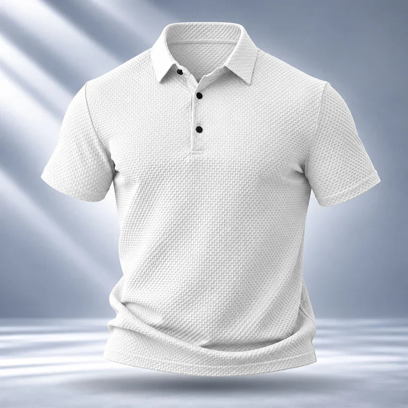 Mens Short Sleeve Polo Garment Fine Workmanship Breathable Soft Waffle Material Stretchy Design For Office Working Casual Wear