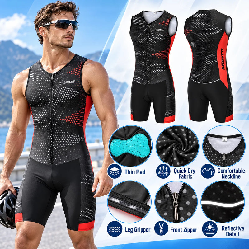 Men's Pro Team Triathlon Suit One Piece Skinsuit Quick Dry Breathable Cycling Running Swimming Racing Sportswear