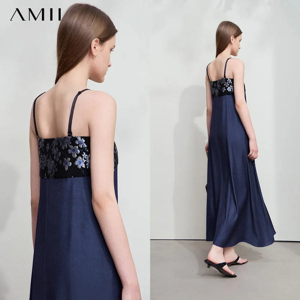 រ៉ូបរដូវក្តៅនារី Amii Minimalism លាយពណ៌ផ្ទុយគ្នា ក្រណាត់ Jacquard រ៉ូបឆើតឆាយ រ៉ូបពិធីជប់លៀងរលុង សម្លៀកបំពាក់ 12542162