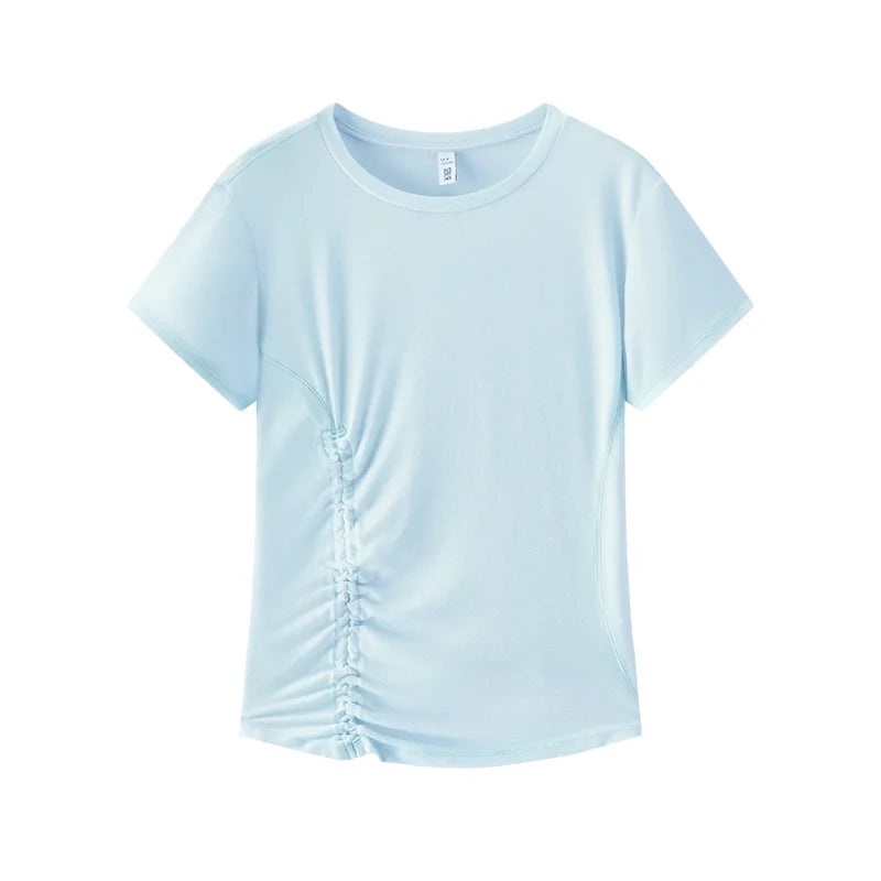 Semir Womens Tshirt 2026 Short Style Drawstring Ruched Solid Slim Crew Neck Gentle Style Casual