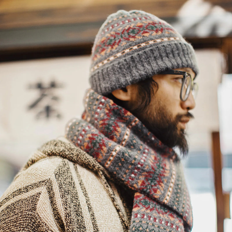 Maden Vintage Fair Isle Scarf & Beanie Set Windproof Hat Knit Pattern Scarf Wram Knit Unisex Winter Accessories Perfect Gift