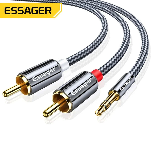 ខ្សែអូឌីយ៉ូ Essager RCA Jack 3.5 ទៅ 2 RCA ខ្សែ 3.5mm Jack ទៅ 2RCA Male Splitter ខ្សែ Aux សម្រាប់ទូរទស្សន៍កុំព្យូទ័រ ឧបករណ៍បំពងសម្លេងឌីវីឌី ខ្សែ