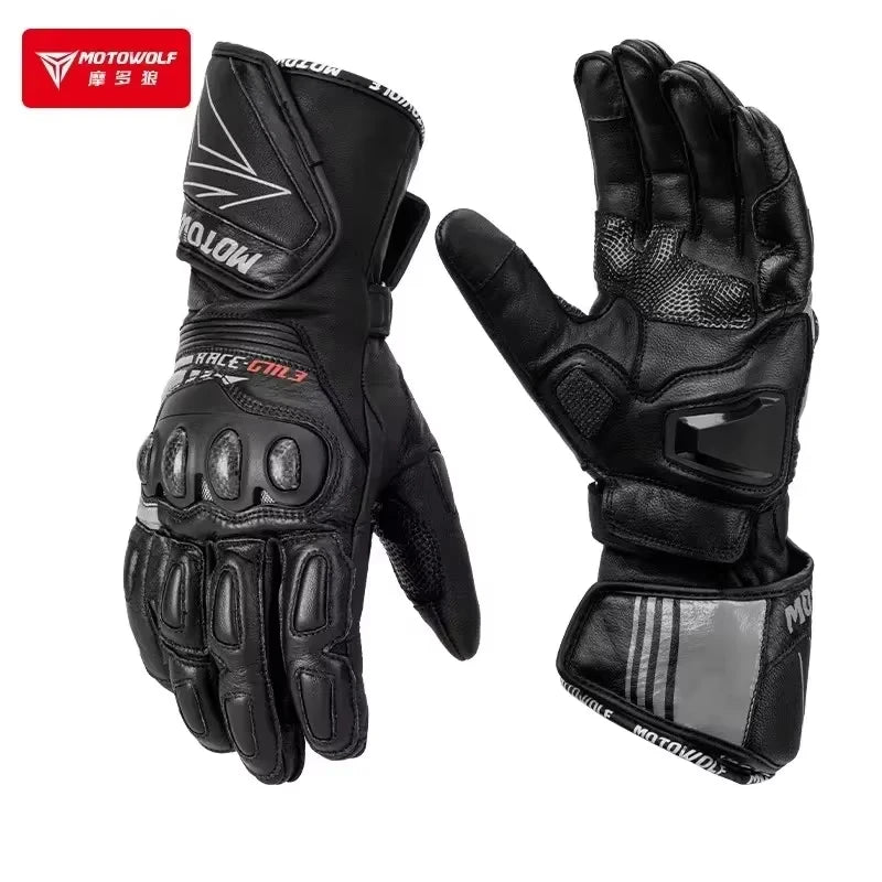 ស្រោមដៃម៉ូតូ Motowolf ស្បែកពិតប្រាកដ GM3 សម្រាប់បុរស ធន់នឹងខ្យល់ អេក្រង់ប៉ះ កំណែវែង សម្រាប់ជិះម៉ូតូ Dirt Bike Motocross Racing