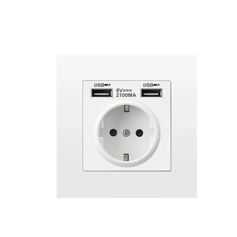 Depoguye White wall power button, international general button light switch, household bedroom switch with socket 220V 86mm*86mm
