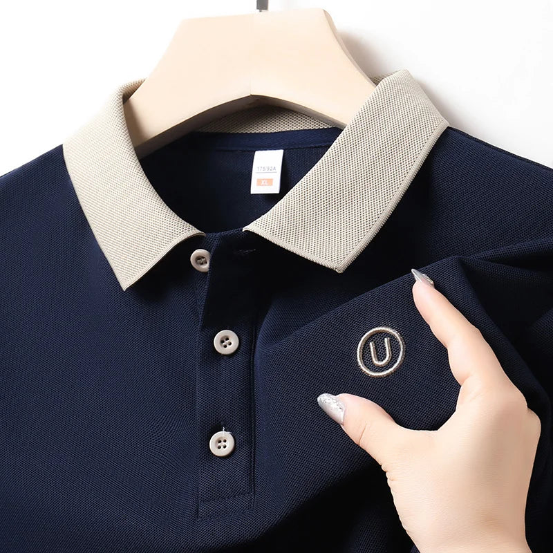 High-End Men Short-Sleeved Polo Shirt Lapel Button Letter Embroidery British Style Summer New Tops Casual Fashion Men's Clothing