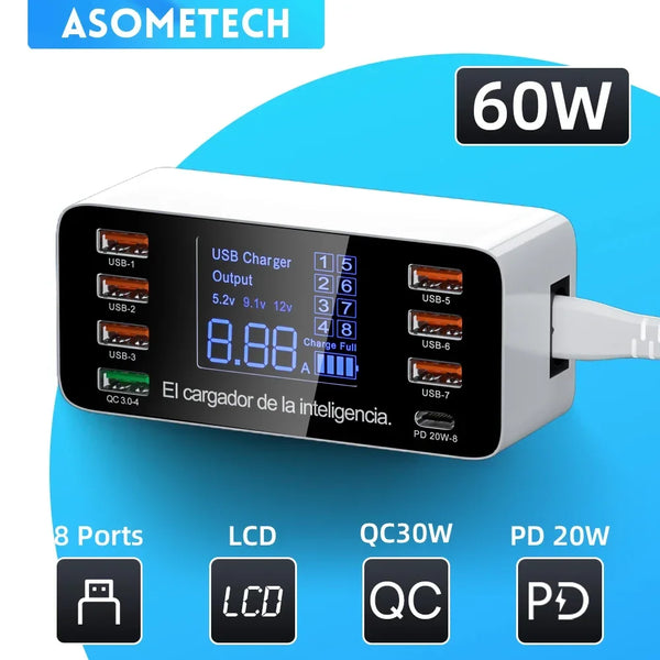 ឆ្នាំងសាក USB 60W Quick Charge QC 3.0 4.0 ឆ្នាំងសាកទូរស័ព្ទ ថេប្លេត ឆ្នាំងសាកលឿនសម្រាប់ iPhone 12 Pro Xiaomi Huawei Samsung