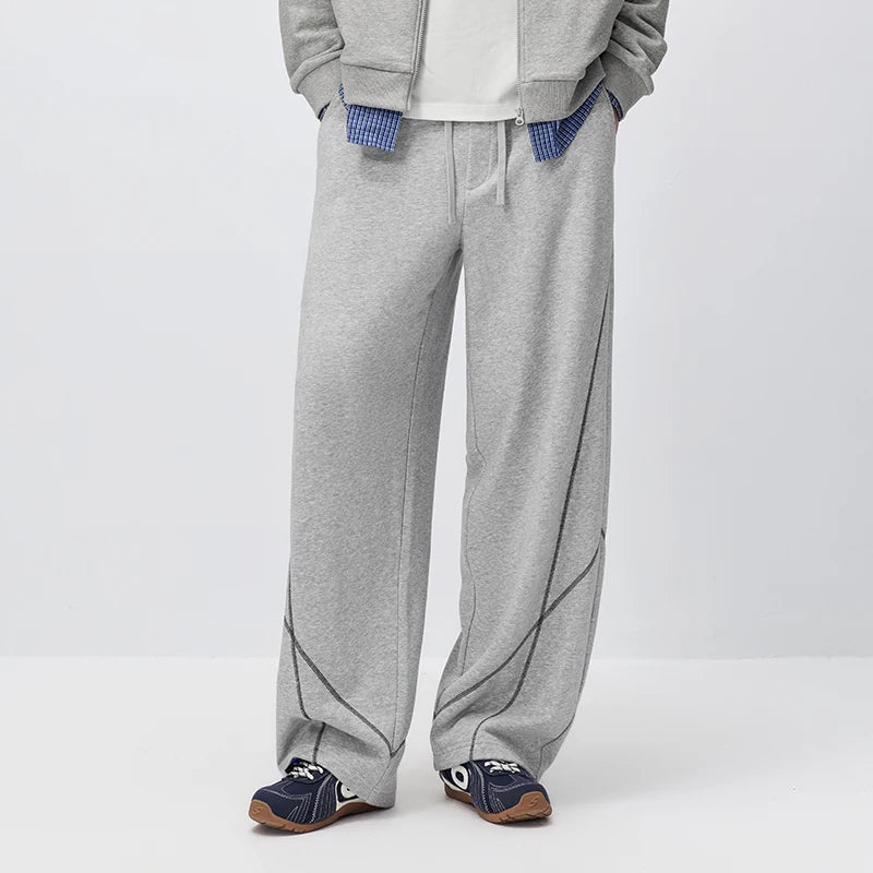 Semir Men Pants Contrast Curved Barrel Leg Loose Straight Sweatpants Sport Casual Style Autumn Trousers Daily Wear 2026