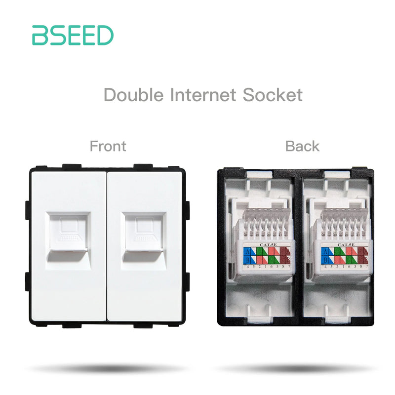BSEED Wall Power Outlets Plastic Panel Parts White USB CAT5 Internet TV ST Function With Wall Socket EU Standard DIY Combination