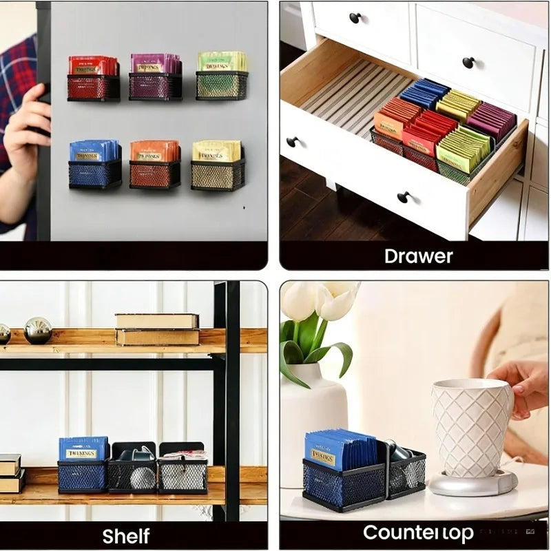 1PC Large capacity metal tea bag storage rack for placing storage rack,tea room,office pantry,, three colors choose from