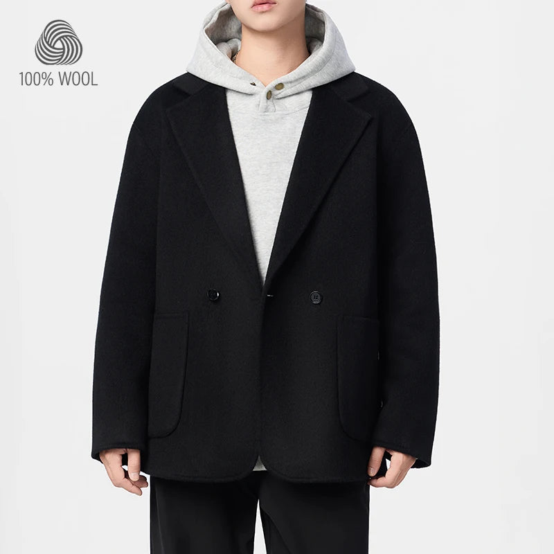 100% Wool Double-Faced Men's Coat, Mid-Length, Loose Fit, Casual Wide Style Woolen Overcoat Plus Size Coat and Jacket