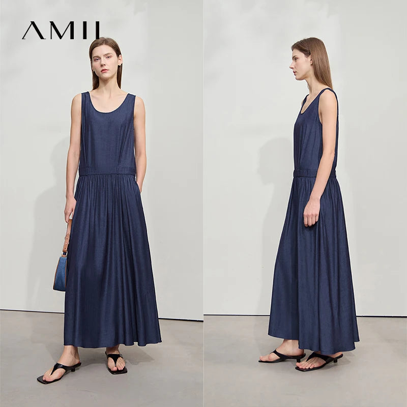 រ៉ូបវែង Amii Minimalism Long រដូវក្តៅឆ្នាំ ២០២៥ រ៉ូបថ្មីសម្រាប់នារីការិយាល័យ ដៃខ្លី ហោប៉ៅ រ៉ូបរលុង សម្លៀកបំពាក់ស្ត្រី 12552014