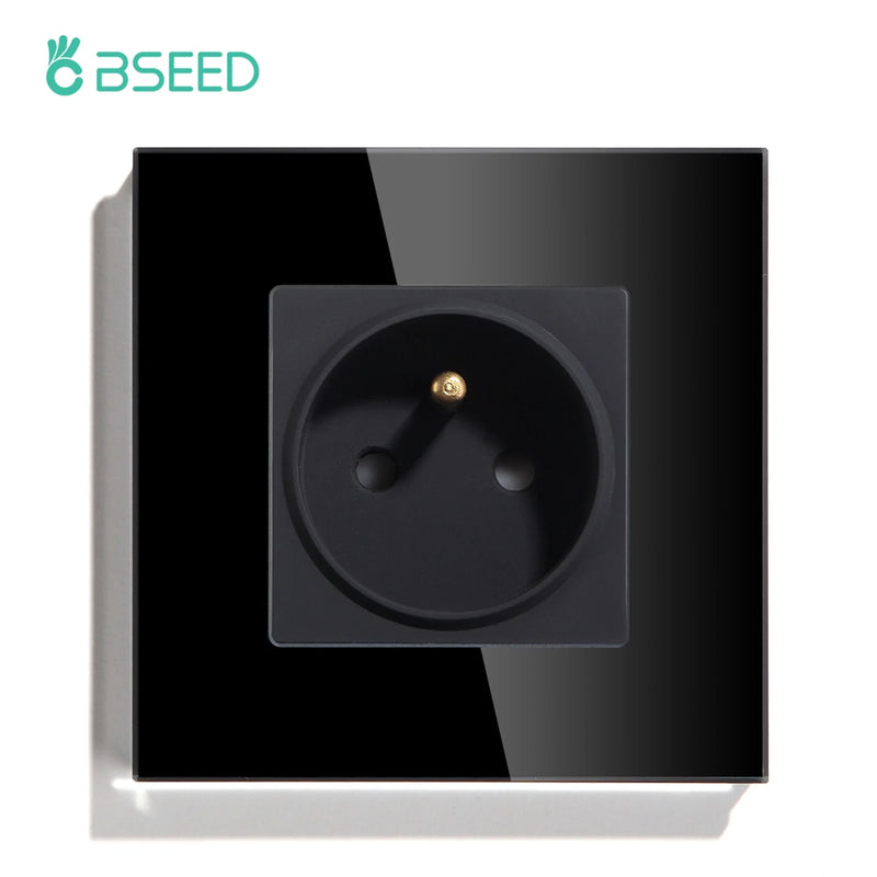 BSEED France Standard Wall Electrical Outlet USB Type-C Charge Port Glass Panel 20W Fast Charge French Socket 110-250V