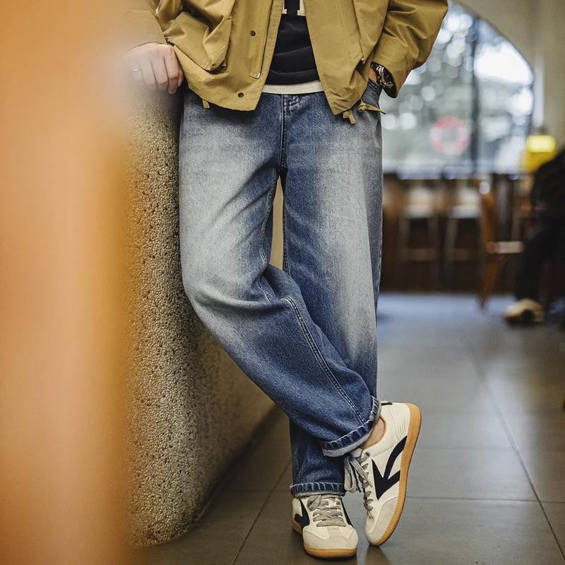ខោខូវប៊យ Maden សម្រាប់បុរស ទំហំ 12.6oz លាងសម្អាត ខោខូវប៊យកប្បាសត្រង់ទំហំធំ ជាមួយខោខូវប៊យពុកមាត់ឆ្មាបែប Retro សម្រាប់រដូវផ្ការីក ខោដែលអាចប្រើប្រាស់បានច្រើនយ៉ាង