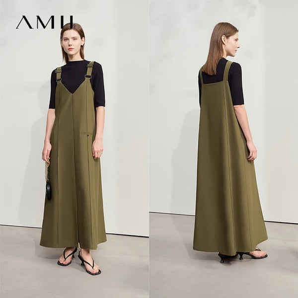 AMII រ៉ូបពណ៌រឹងរលុងពាក់បានពីរមុខក្រោយធម្មតាឆ្នាំ ២០២៦ រដូវក្តៅនារីសាមញ្ញបែប Retro ខ្សែក្រវាត់ការិយាល័យនារីហោប៉ៅខ្សែ A 12552090