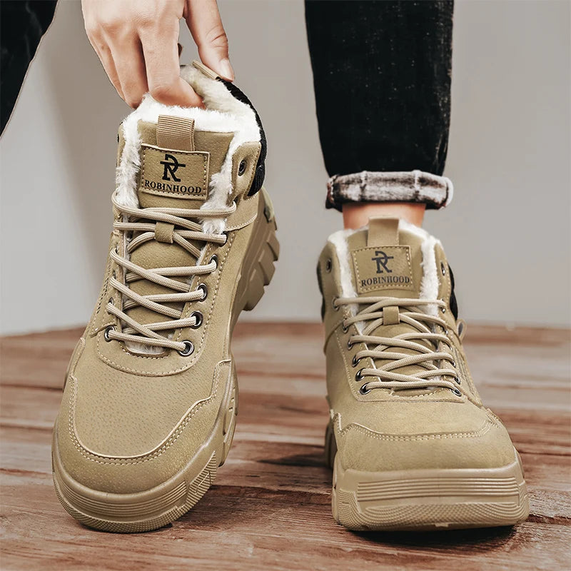 Men's cotton boots New winter warm plus velvet outdoor casual boots fashion soft-sole anti-slip comfort high-top snow work boots