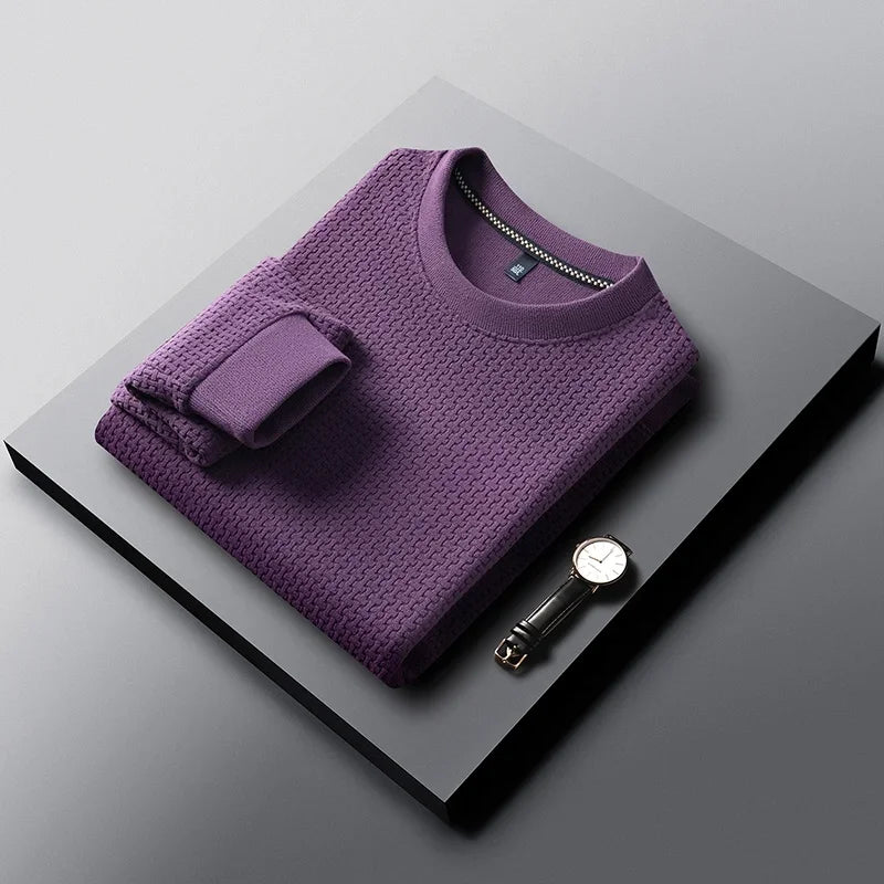 Mens Casual Stretch Long Sleeve Pullover Top Crew Neck Waffle Knit Texture Shirt Breathable Fabric Daily Wear