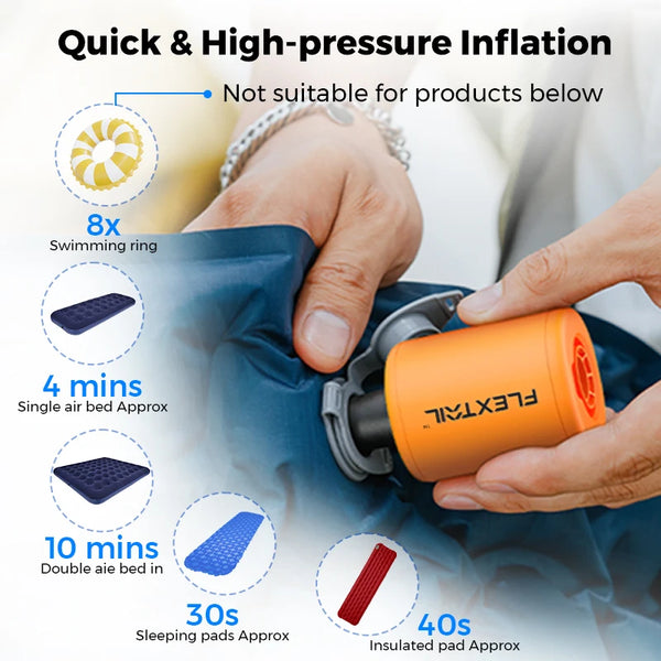 FLEXTAIL TINY PUMP 2 - Electric Air Pump 4kPa Portable Camping Pump for Air Bed Sleeping Pads Vacuum Bag Pool Floats