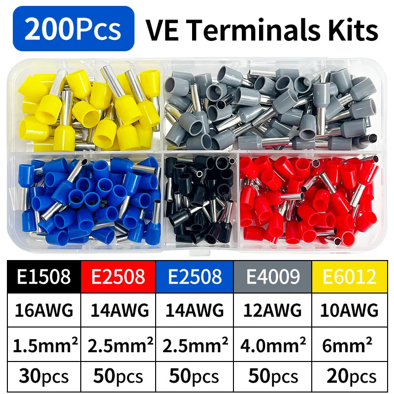 200/450/800/1250/1800/1900Pcs Sturdy Electrical Connectors with Pressure - Connection Ring Terminals E0508 E7508 E1008 E1508