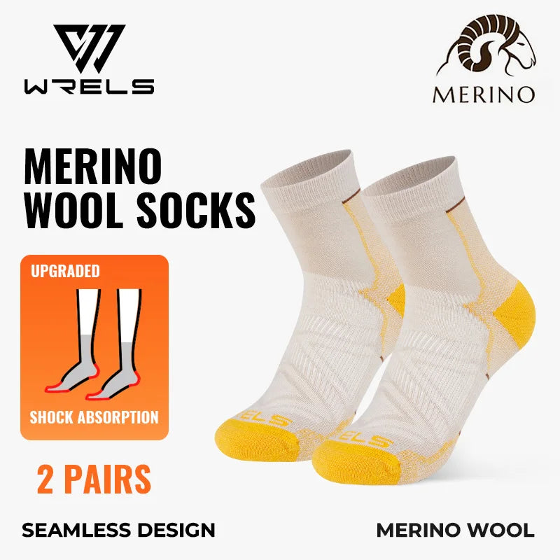 WRELS 1/2/3 Pairs Merino Wool Socks Cushioned Trekking Crew Socks Moisture Wicking Seamless Outdoors Hiking Thermal  Socks