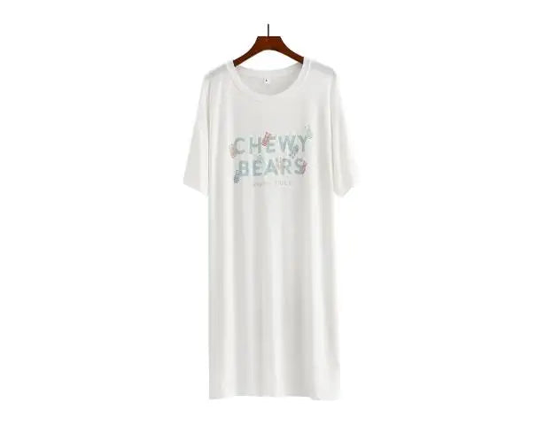 Modal Summer Women's Nightdress Short Sleeve Loose Soft Nightgown Round Neck Medium Long Home Dress Casual Night Wear Shirt