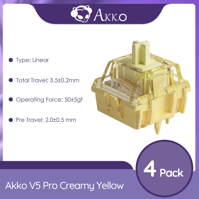 Akko V5 Pro Cream Yellow Switch 5Pin 50gf Thocky Linear Switch Factory Lubed Compatible with Cherry MX Mechanical Keyboard 45pcs