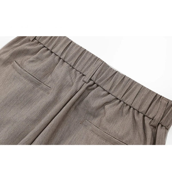 Men's Elastic Waist Straight-Leg Striped Trousers Slimming Herringbone Texture Dress Pants with Natural Drape Wrinkle Resistance