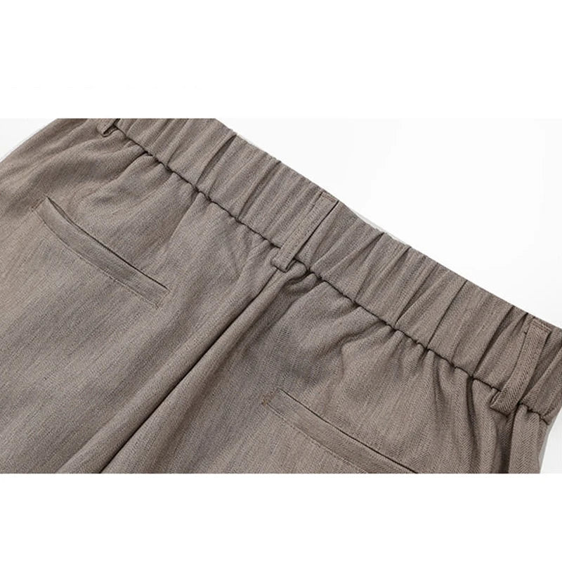 Men's Elastic Waist Straight-Leg Striped Trousers Slimming Herringbone Texture Dress Pants with Natural Drape Wrinkle Resistance