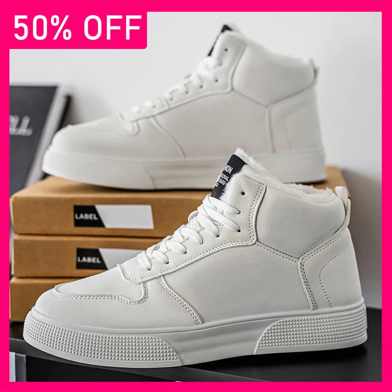 Men Board Shoes Winter New Plush Leather Non-slip Fashion Versatile Outdoor Walking Shoes Comfortable Warm Casual Shoes Man