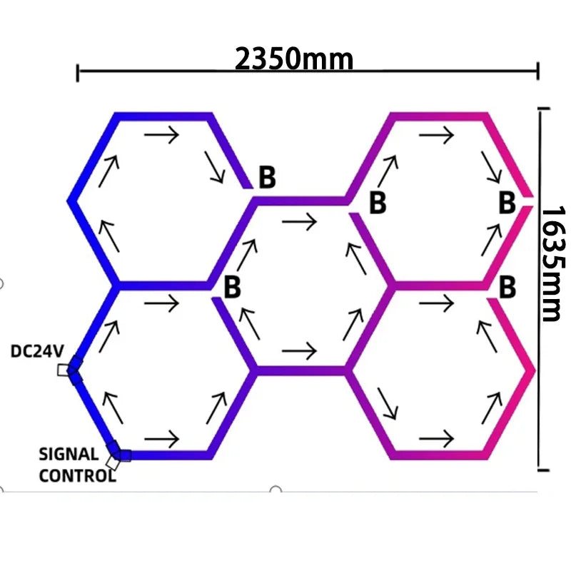ភ្លើងពិដាន LED RGB Hexagon Garage Light Honeycomb 110-265V សម្រាប់លាងរថយន្តជួសជុលចង្កៀងតុបតែងភ្លើងពិដាន APP Control