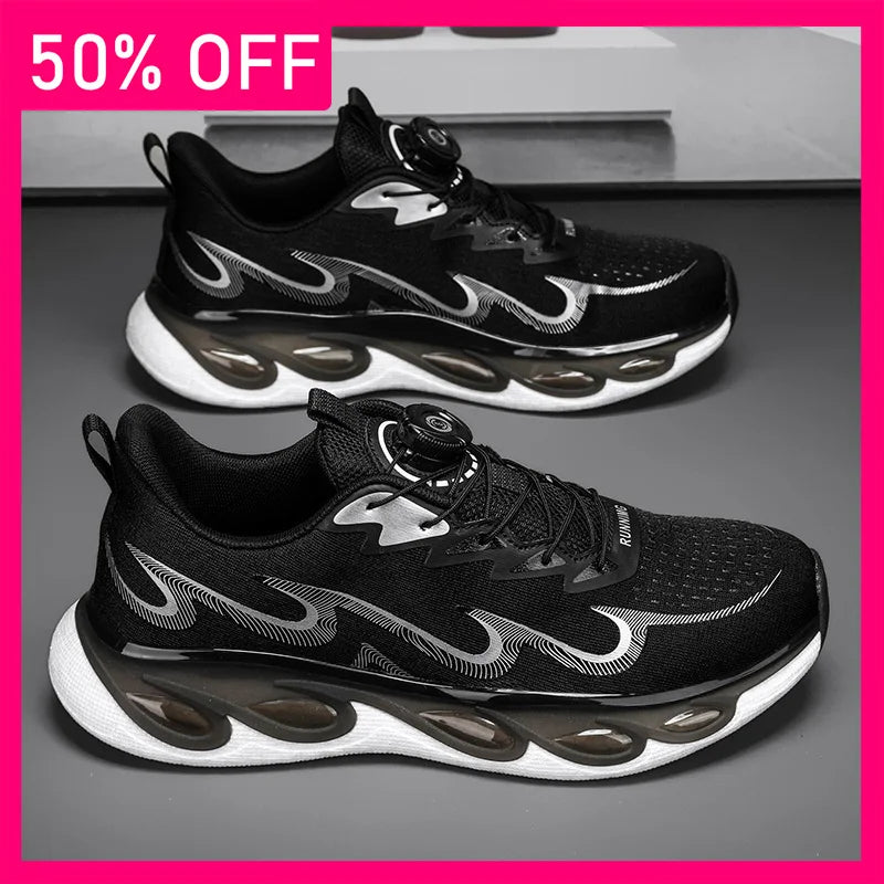 Men Sports Shoes New Breathable Rotating Buckle Fashion Wear-resistant Leather Street Anti Slip Lightweight Flat Running Shoes