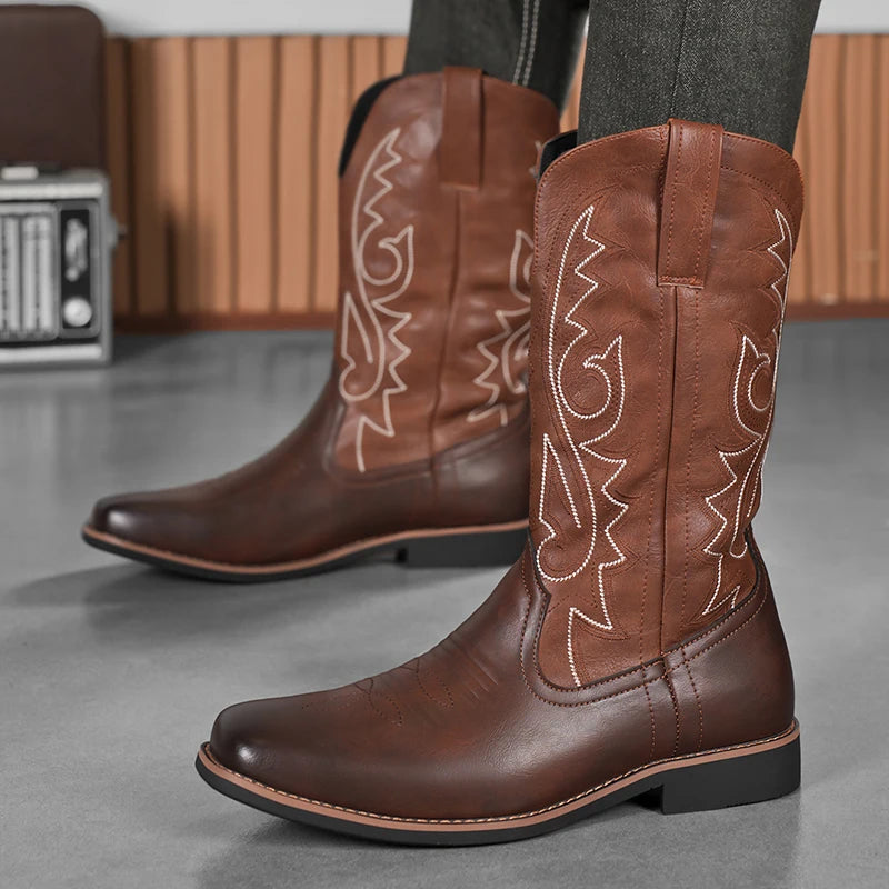Men's embroider high top boots four seasons light non-slip comfort soft-sole outdoor boots fashion British walking casual boots