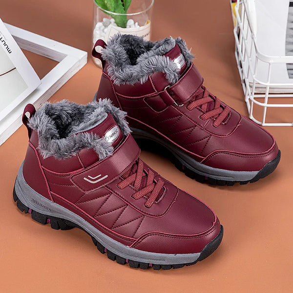 Winter Fleece Lined Elderly Snow Boots Artificial Leather High Top Non Slip Outdoor Warm Winter Shoes for Seniors Men Women