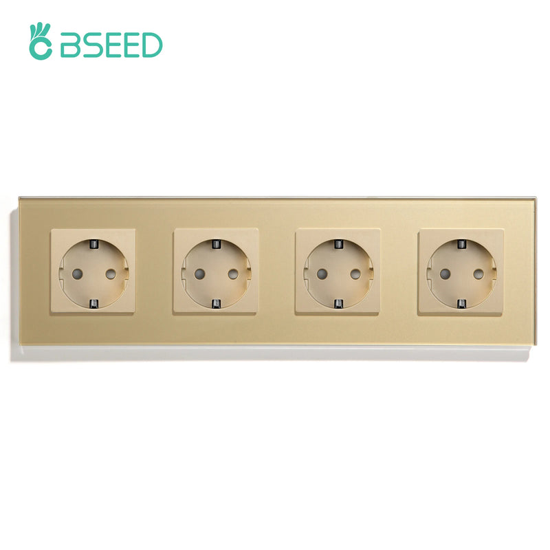 BSEED EU Standard Wall Electrical Sockets Type-C Outlets Wall Power Socket USB Charge Port Glass Panel Kids Protection 16A