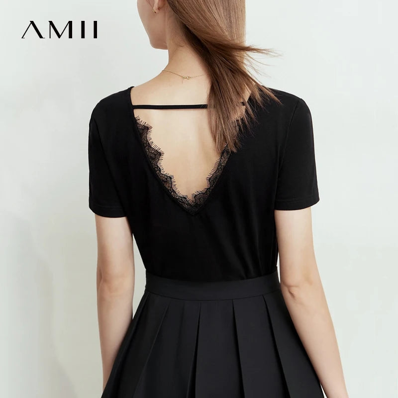 អាវយឺត Amii សម្រាប់នារី រដូវក្តៅ ឆ្នាំ២០២៦ អាវកមូល រចនាបែបចរ ធ្វើពីកប្បាស ជាមួយនឹងអាវយឺតដៃខ្លី ងាយស្រួលលាតសន្ធឹង សម្រាប់នារី 12642130